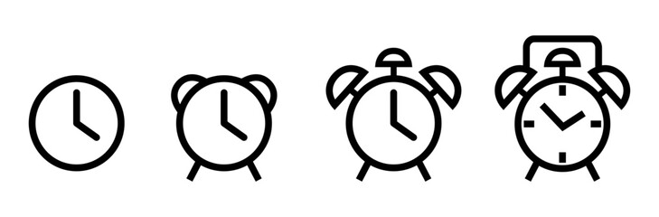 Clock and alarm clock icon. Vector icon set isolated on white background.