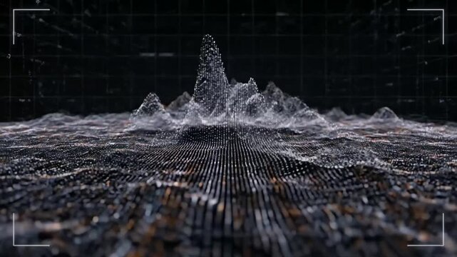 Glitch-Style 3D Data Landscape Expanding on a Digital Grid