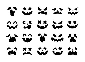 Halloween pumpkin faces. Vector scary face illustration set.