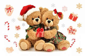 Traditional teddy bear pair dressed for the holidays