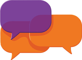 Overlapping speech bubbles, orange and purple, communication icon, vector illustration, dialogue symbol, messaging concept, chat design, forum interaction