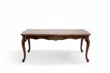 Traditional dining table set against a plain white backdrop