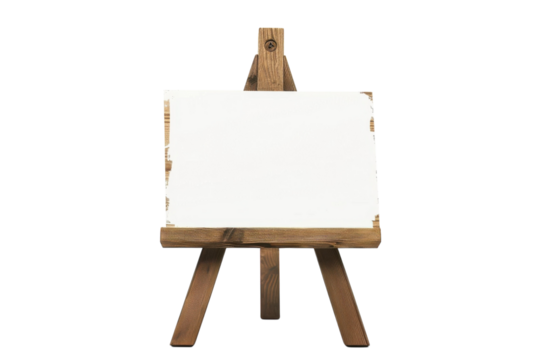 A rustic wooden easel awaiting artistic inspiration in a bright, serene workspace, suggesting creativity at work in a minimalist environment isolated on transparent background