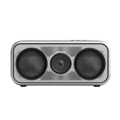 Silver portable bluetooth speaker with three speakers