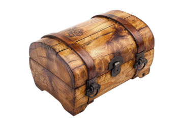 A beautifully crafted wooden treasure chest showcasing intricate details and an antique finish, perfect for storing cherished items isolated on transparent background