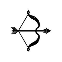 Black bow and arrow silhouette on transparent background