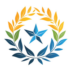 Blue star encircled by colorful laurel wreath design