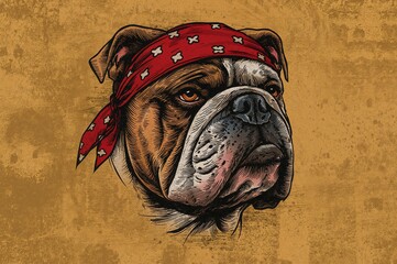 Tattoo-style illustration of a fierce canine biker sporting a bandana, perfect for logos or apparel designs