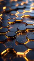 Obraz premium Abstract Futuristic Surface with Glowing Golden Hexagons.