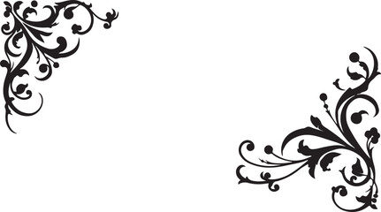Abstract vector floral design elements featuring ornate black vintage flower and leaf silhouette scroll borders
