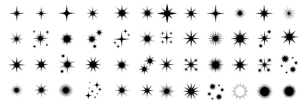 Vector art of set of star icons sparkle and shine symbols, vector illustration