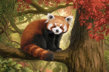 Fototapeta premium Confined red panda species Ailurus fulgens