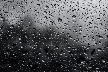 Black and white close-up of water droplets on a hydrophobic surface captured with macro photography and shallow depth of field, ideal for desktop backgrounds