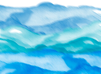 Obraz premium Watercolor line of blue paint, splash, smear, blot, abstraction. Used for a variety of design and decoration. Strokes of paint, lines, splash. Horizontal line,background. Blue sea, Hill, fog mountain