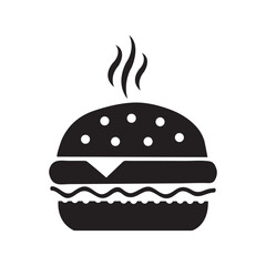 Iconic hot delicious burger silhouette with steam for food branding and design