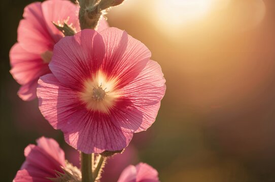 Detailed view of a hollyhock flower with a soft-focus backdrop
