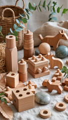 Wooden Toys and Natural Elements Display