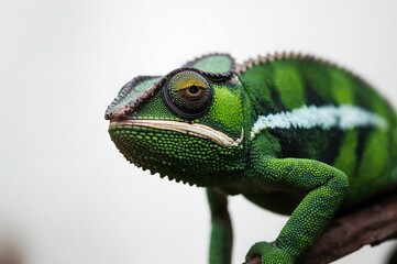 Obraz premium Close-up portrait of a chameleon with a blurred backdrop in natural surroundings