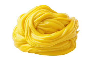 A vibrant swirl of soft, creamy yellow slime captures the essence of playful creativity during a sunny afternoon of crafting isolated on transparent background