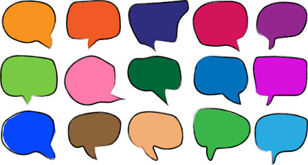 Colorful Hand Drawn Speech Bubble Set in Cartoon Doodle Style for Comic Design