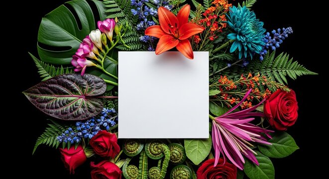 Vibrant floral arrangement with blank space for your message, perfect for invitations, cards, or romantic gestures