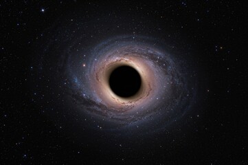 Fototapeta premium Galaxy core emitting radiation from a black hole. Cosmic view featuring stars and a black hole within a galaxy. Wide-angle shot of the universe with stars, nebulae, and galaxies.