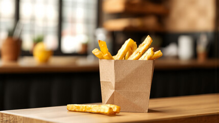 Recycled Kraft French Fries Scoop in Cafe Setting