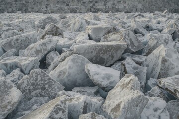 Pile of massive snow and ice chunks