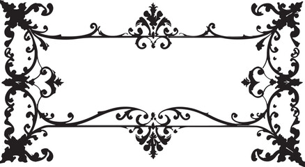 Abstract vector floral design elements featuring ornate black vintage flower and leaf silhouette scroll borders