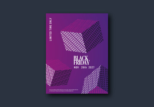Black Friday Sale Poster Template with Creative Typography on 3D objects