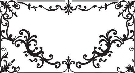 Abstract vector floral design elements featuring ornate black vintage flower and leaf silhouette scroll borders
