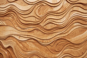 Abstract wooden wall panels featuring multi-layered waves and curved surfaces, showcasing a layered design with random undulating shapes for architectural and interior finishes.