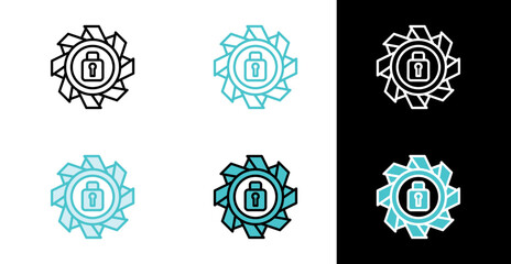 Gear cogwheel with padlock icon for system security in line and fill style