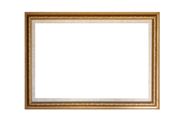 Vintage old retro wooden golden frame isolated on white background
