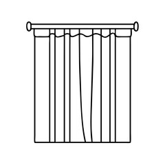 Vector art of simple line art illustration of a window curtain hanging from a rod