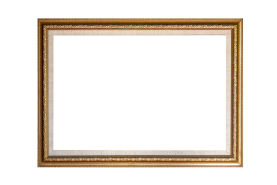 Vintage old retro wooden golden frame isolated on white background