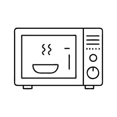Vector art of simple line art illustration of a microwave oven with a bowl of steaming food inside, isolated on a
