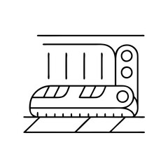 Vector art of modern highspeed train arriving at a station, depicted in a clean, minimalist line art style isolated on a