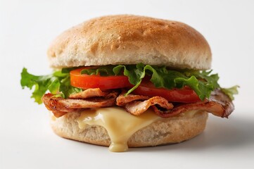 Detailed view of a freshly prepared turkey sandwich with tomato and lettuce