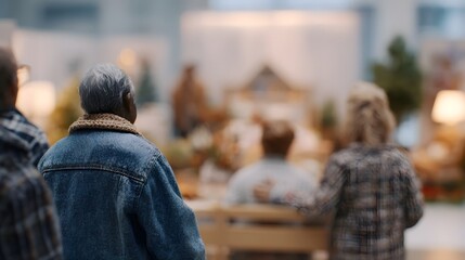 Elderly individuals and family members gather in a warm autumnal home like setting sharing moments of connection and comfort