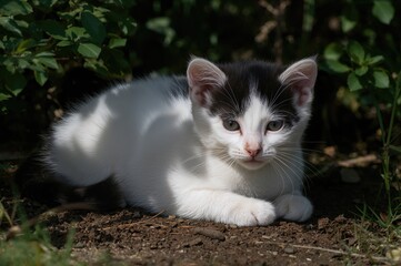 Adorable kitten relaxing under the cool shadow