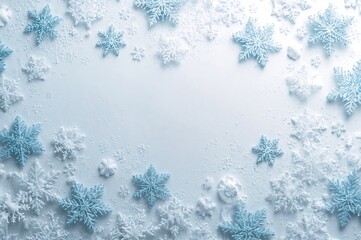 Snowflake pattern backdrop on a white surface for holiday marketing