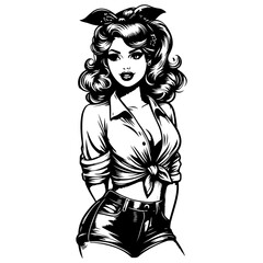 Ink-Drawn Black Pin-Up Clipart