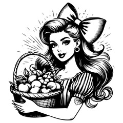 Ink-Drawn Black Pin-Up Clipart