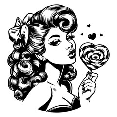 Ink-Drawn Black Pin-Up Clipart