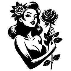 Ink-Drawn Black Pin-Up Clipart