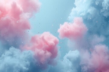 Fototapeta premium Abstract background featuring pink and blue smoky clouds with sparkling glitter particles