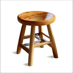 Wooden Stool: A rustic wooden stool with a round seat. Featuring a natural wood grain and a timeless design, showcasing the beauty of simplicity.