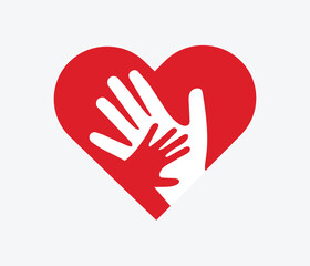 Obraz premium Vector illustration of a floating red heart with two hands on it on a gray background