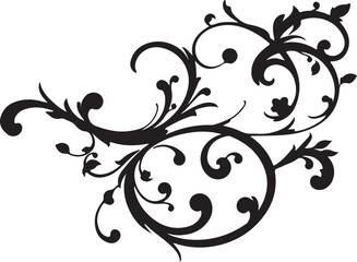 Abstract vector floral design elements featuring ornate black vintage flower and leaf silhouette scroll borders